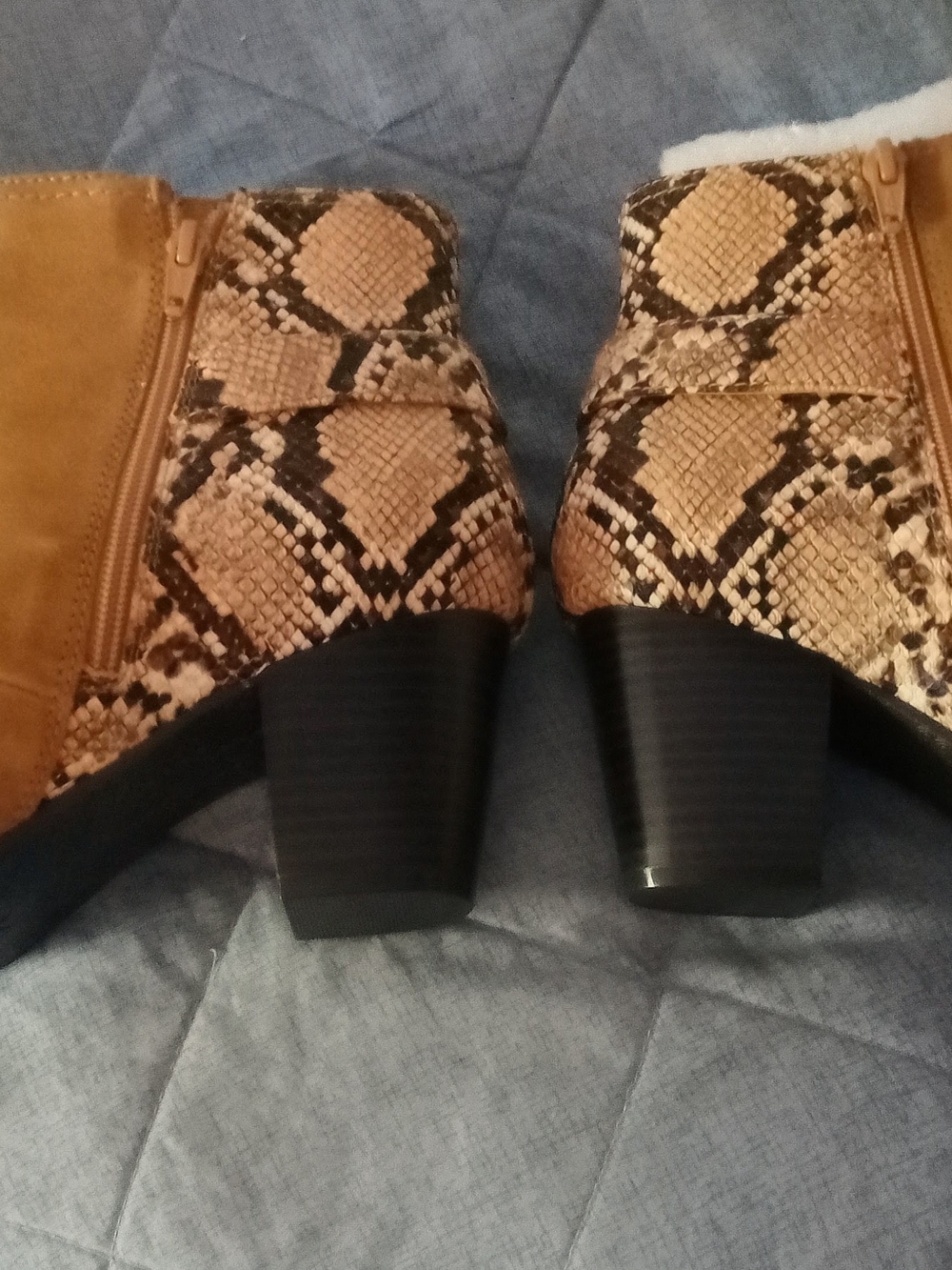 Vionic Tan Snake-Print Block Heel Ankle Boots